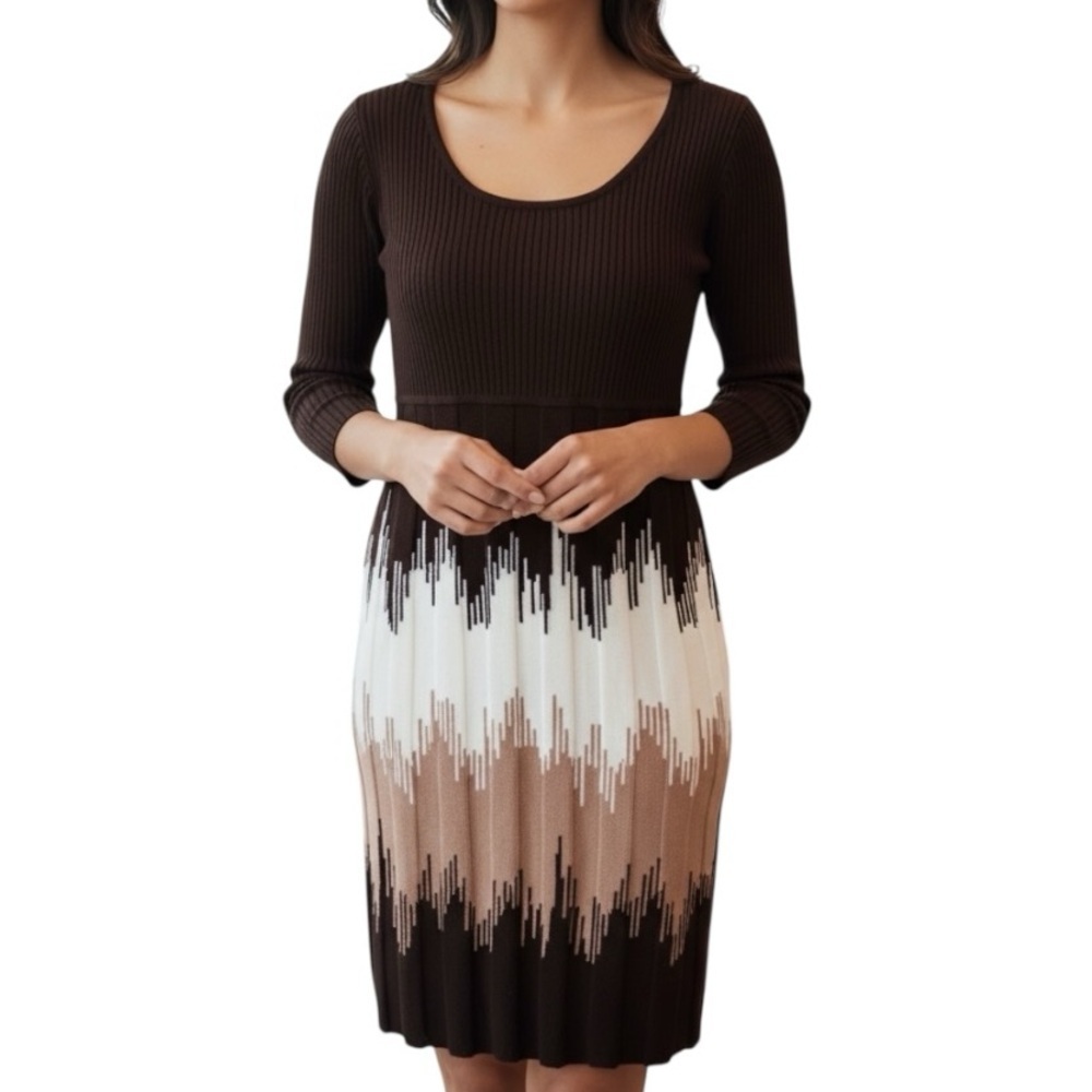 Dress Barn Medium Brown Ribbed Sweater Dress Modest Winter Fall